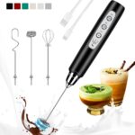 Milk Frother Rechargeable Handheld-Electric Whisk Speed Adjustable, Frother Wand Coffee with Stainless Whisks, Electric Foam Maker