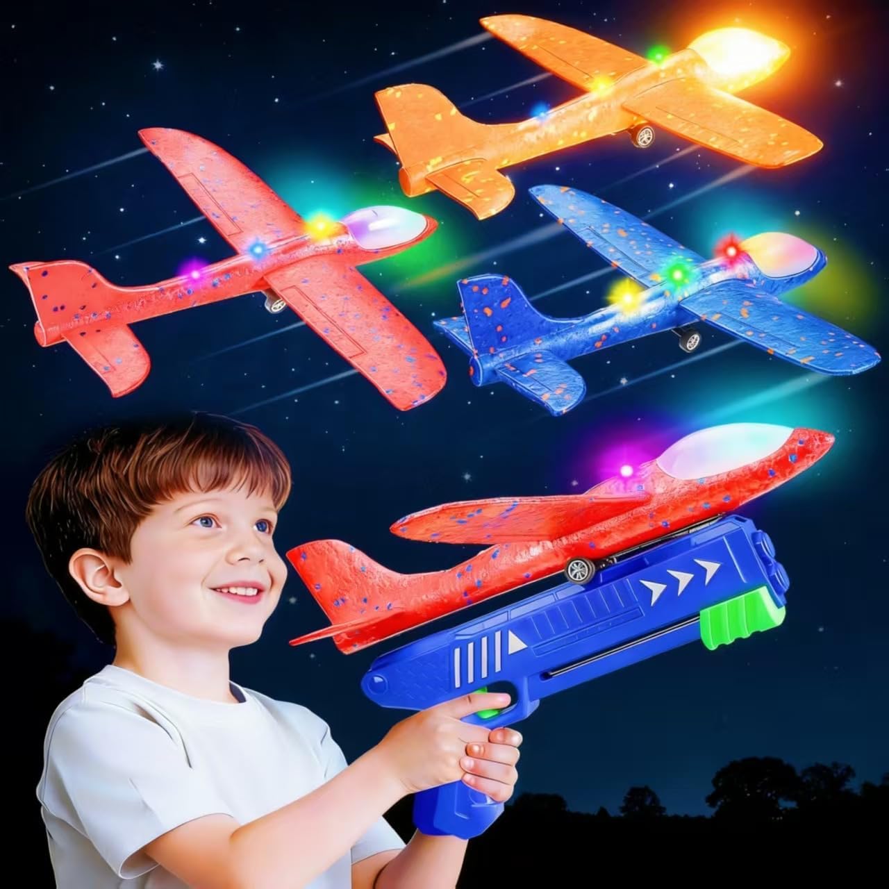 71XrwaETbjL._AC_SL1280_ Airplane Launcher Toys for 4 5 6 7 8 Year Old Boys Gifts: Airplane Shooter with LED Foam Glider Planes for Kids - Outdoor Flying Toys Boys Birthday Present Gifts - Image 1